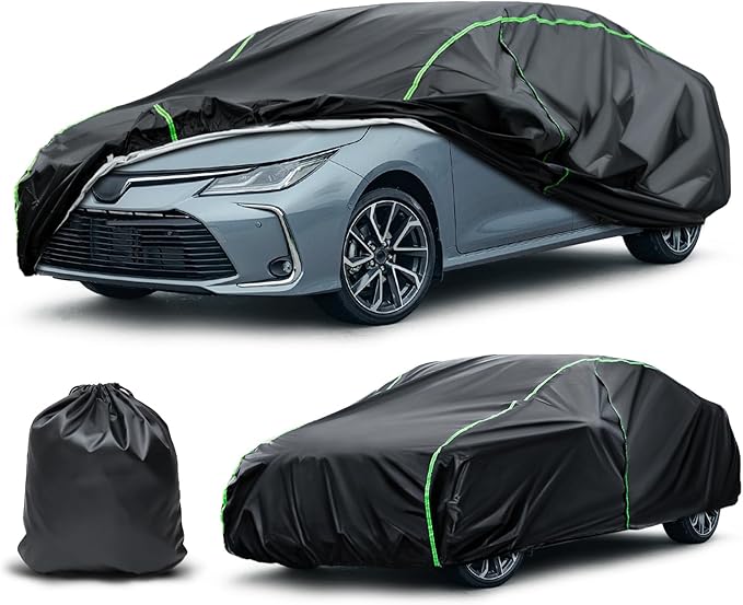 Waterproof Car Cover Compatible with Civic/Corolla/Cruze/Sentra/Forte/Focus All-Weather Protection, 173"-185" Sedan PEVA Car Cover with Zipper Door