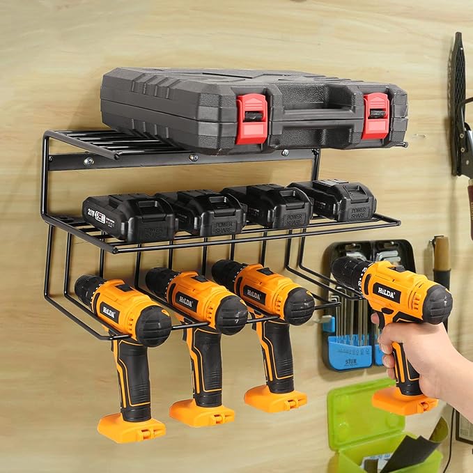 Power Tool Organizer for Tool Storage,Drill Holer Wall Mount,Storage Rack for Garage Organization, Wall Organizer with Shelf,Heavy Duty for Lifetime Use(2 Pack Black)