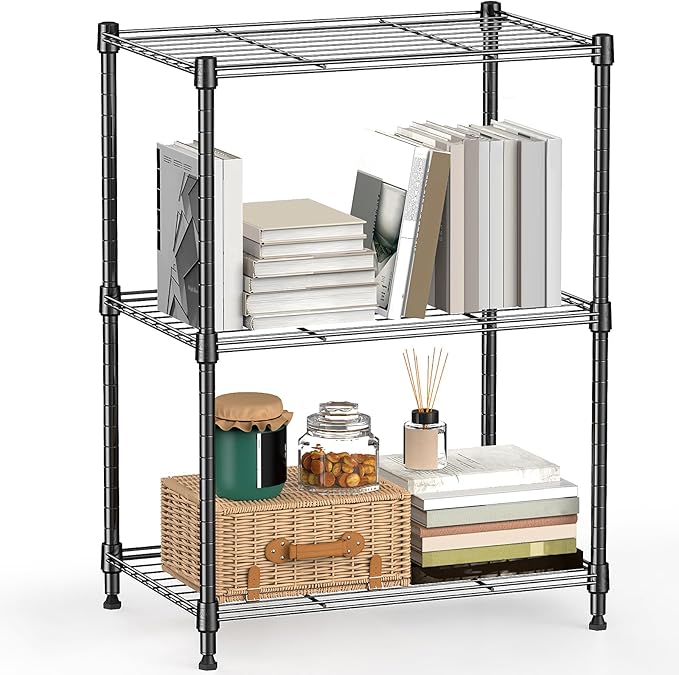 M MZG 450 lbs Steel Storage Shelving 3-Tier Utility Shelving Unit Steel Organizer Wire Rack for Home,Kitchen,Office (11.8" D x 17.7" W x 26.3" H)