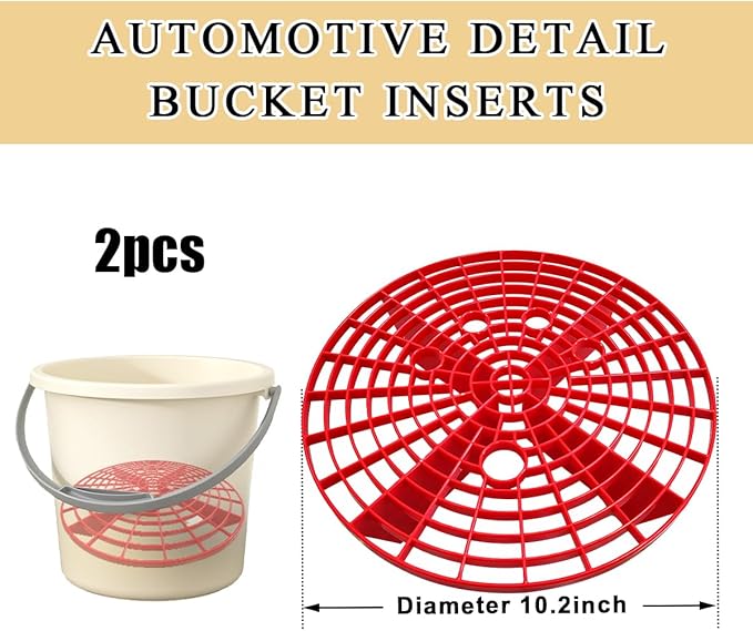 2 PCS Car Wash Bucket Insert, Plastic Wash Bucket Insert Removes Dirt Debris for Car Detailing Cleaning, Auto Detail Grit Trap Fits 12 Inch Diameter or 3-5 Gallon Bucket (Red)