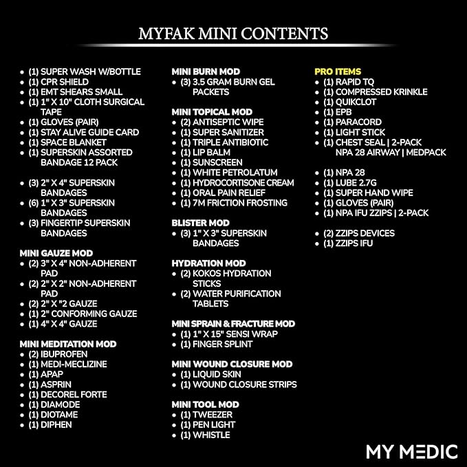 My Medic MyFak Mini Pro First Aid Kit - Small and Lightweight for Camping Hiking and Backpacking - 70 Items IFAK with Tourniquet - HSA/FSA Great for Travel - Red