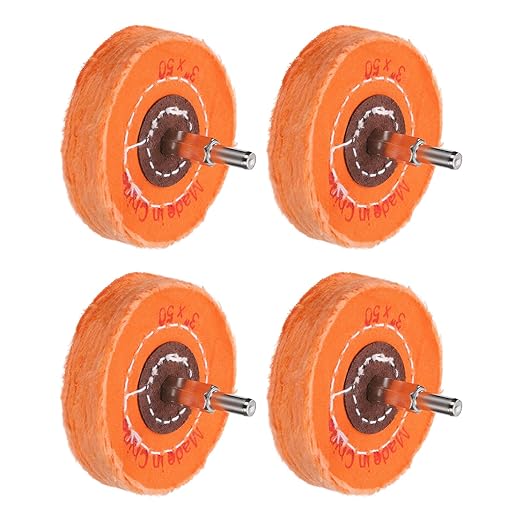 uxcell 3-Inch Buffing Polishing Pad Wheel Cotton with 15/64-inch Handle for Manifold Aluminum Stainless Steel Chrome Yellow 4 Pcs