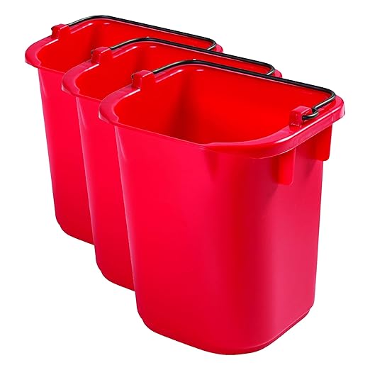 Rubbermaid Commercial Products Heavy-Duty Cleaning Pail, 5-Quart, Red, Utility Bucket with Built-in Spout and Handle for House Cleaning/Storage/Livestock Feeding/Car Washing (Pack of 3)