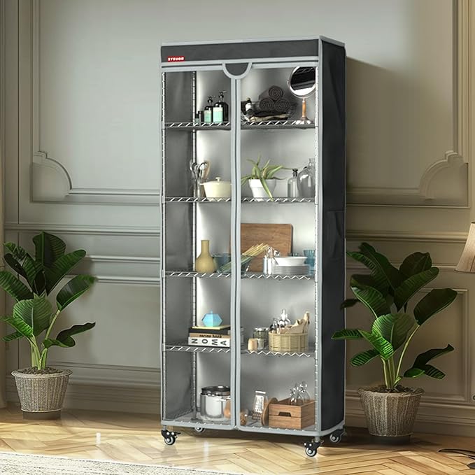 Shelf Cover Wire Shelving Rack Dust Cover,dustproof, waterproof, sunscreen, front transparent panel design for easy viewing, suitable for 36"Wx18"Dx72"H (cover only)