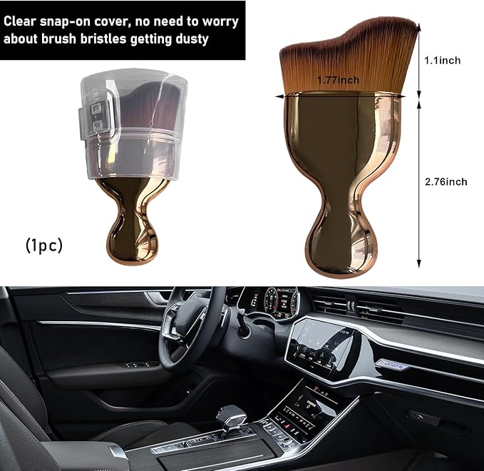 Ziciner Car Detailing Brush, Curved Soft Bristles Auto Removal Dust Collectors, Universal Vehicle Dashboard, Air Conditioner Vents etc Interior Cleaning Tool Accessory (Rose Golden)