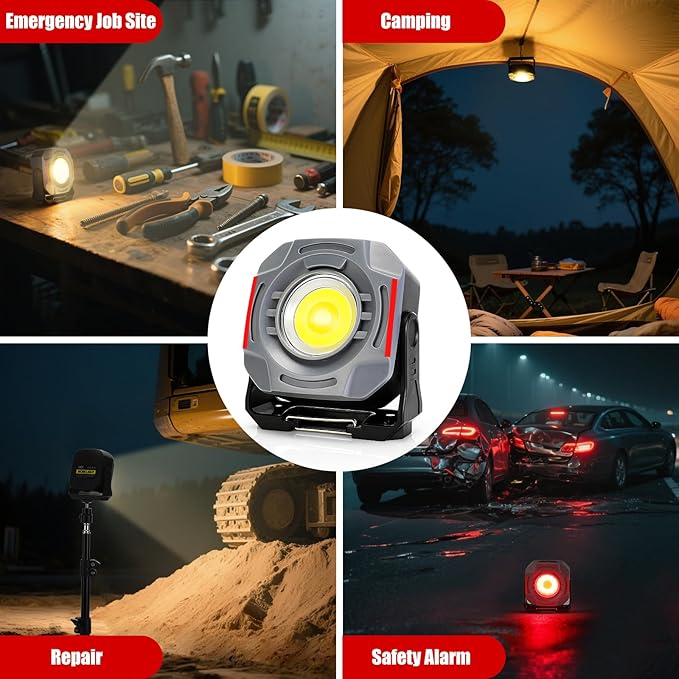 SUNPRO Magnetic Work Light Rechargeable, Portable FloodLight with Hook, Stepless Dimmable for Camping Car Repairing Emergency Job Site Lighting(1, Grey)