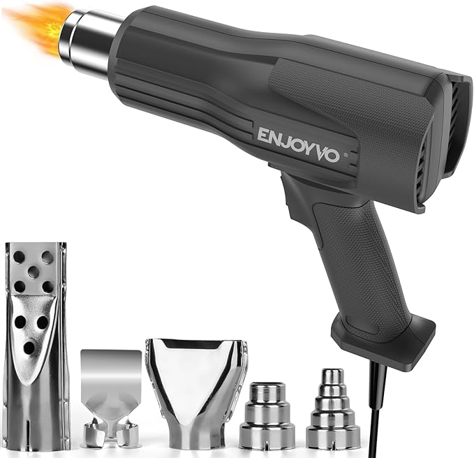 Heat Gun 1500W Dual Temp 570°F/1020°F (Real 1050°F) with Blockage Auto-Recovery & Dual Overheat Protection, Ideal for Vinyl Wrap, Shrink Tubing, Electronics Repair
