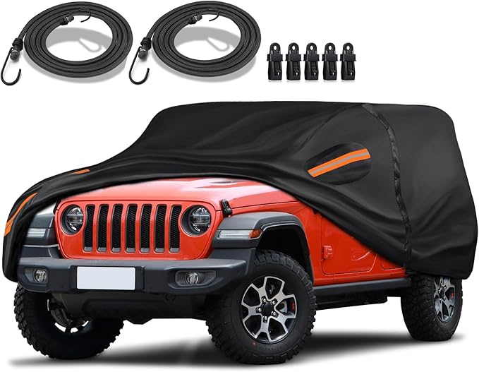 16-Layer Special Full Car Cover Fit for JEEP Wrangler JK 2 Door 2007-2024, Ultra Heavy 600D Oxford Cloth, Can Withstand Summer Sun Exposure Winter Snow, Rain, Dust and UV Protection All Weather