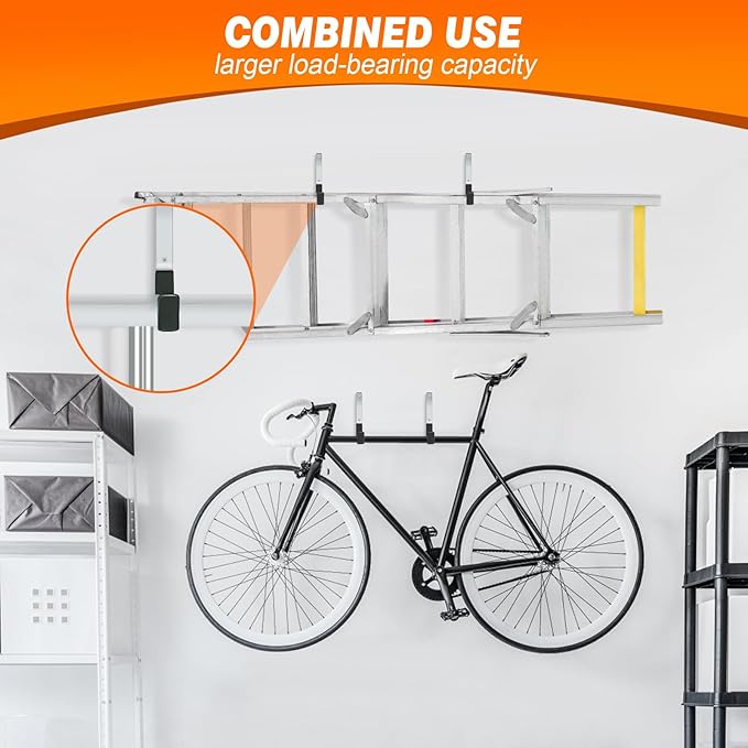 TVKB Ladder Hangers for Garage Wall Garage Hooks Heavy Duty Wall Hooks Set of 4 Tool Organizers and Storage Wall Mount Garage Storage Utility Rack Tool Holder for Garage Garden Shed Shop Bike Hose