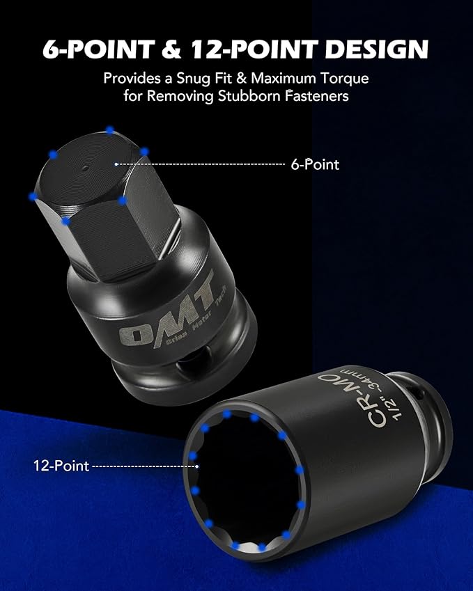 Orion Motor Tech 8pc 1/2" Drive Axle Nut Socket Set, Metric 12 Point CR-MO Axle Nut Impact Socket Set, Extra-Deep Spindle Axle Nut Sockets with Storage Case, 14mm 17mm 19mm, 30mm 32mm 34mm 35mm 36mm