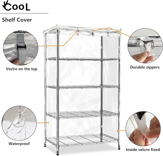 okcool Waterproof Shelf Cover,All Clear Wire Shelf Cover with Zipper,Transparent PVC Clearly Visible.(Fits 36" Wx18 Dx72 H Shelves)