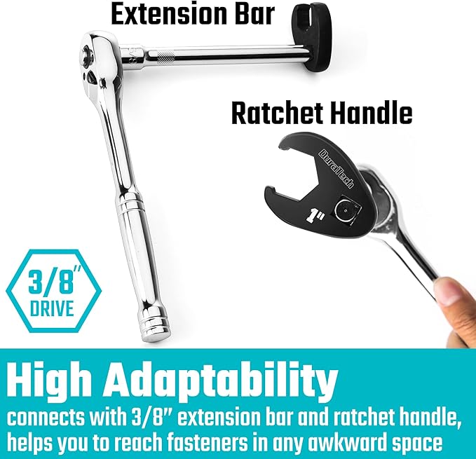 DURATECH 10-Piece 3/8 Inch Drive Crowfoot Wrench Set, SAE, CR-V Steel, with Zipper Bag