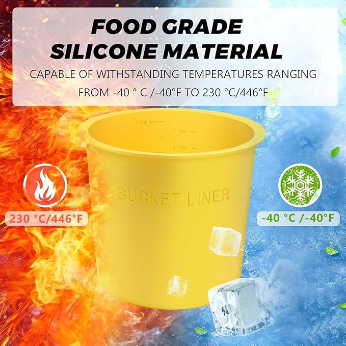 2 Gallon Reusable Bucket Liner, Time Saving Concrete Tools Durable Silicone Bucket Insert, Food Grade Container for Food Storage, for Paint, Thinset, Ice, Slime, Cleaning, Wall Mud