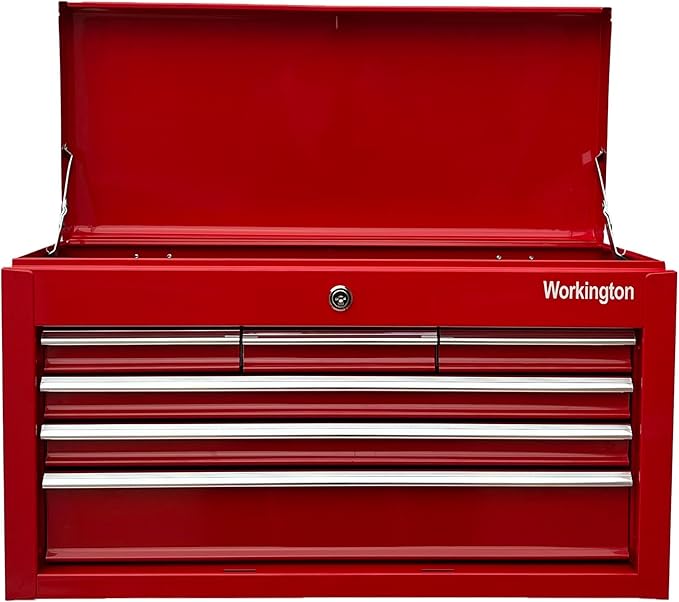 Workington Portable Metal Tool Chest with 6 Drawers, 24" 6-Drawer Tool Chest Cabinet with Ball Bearing Drawer Slides, Steel Tool Storage Box Organizer 4005 Red