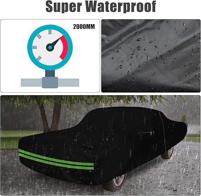 Waterproof Car Cover Replace for Pontiac GTO 2 Door Hardtop & Coupe 1964-1972, 210T All Weather Classic Car Covers with Zipper Door & Lock for Snow Rain Protection