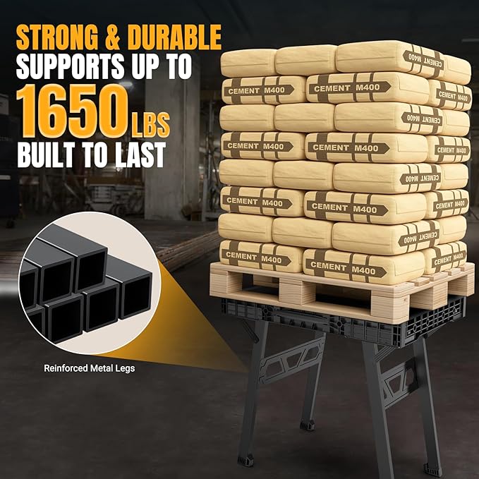 Express Folding Worktable, Easy Setup Portable Folding Workbench, 34" W x 24" D Lightweight Versatile Worktable with 1650 Lbs Load Capacity Work Benches for DIY Home Improvements Professional Worksite