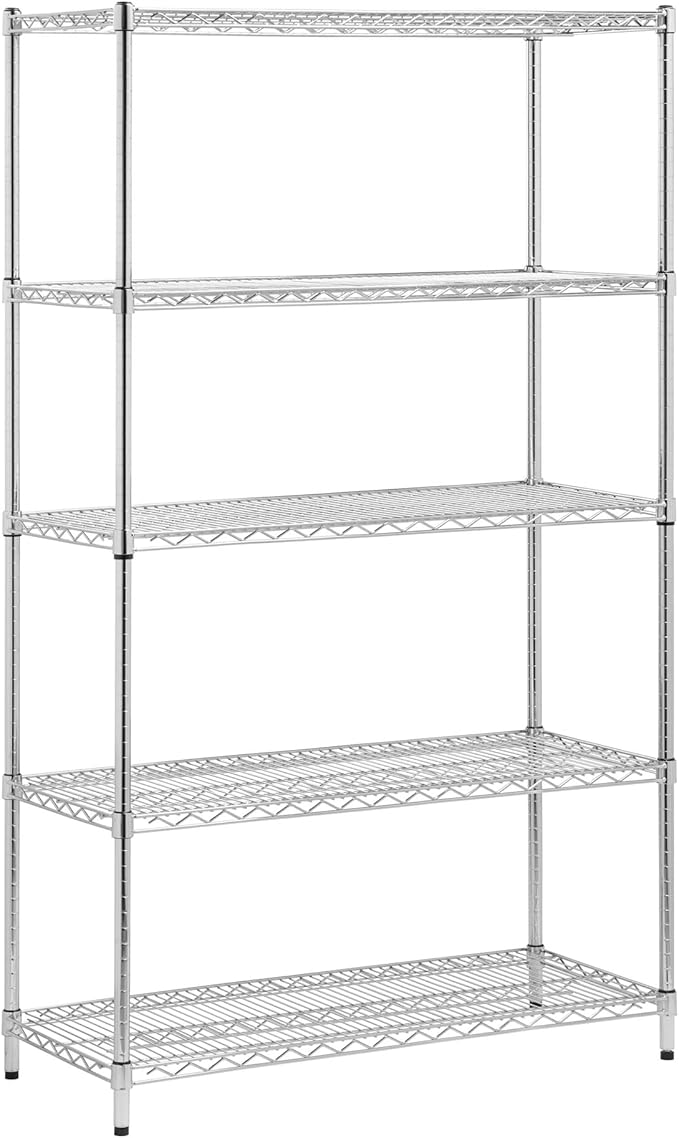 Honey-Can-Do 5-Tier Heavy-Duty Adjustable Shelves, Metal Storage Rack with 800-lb Shelf Capacity, Chrome, 18" W x 42" L x 72" H