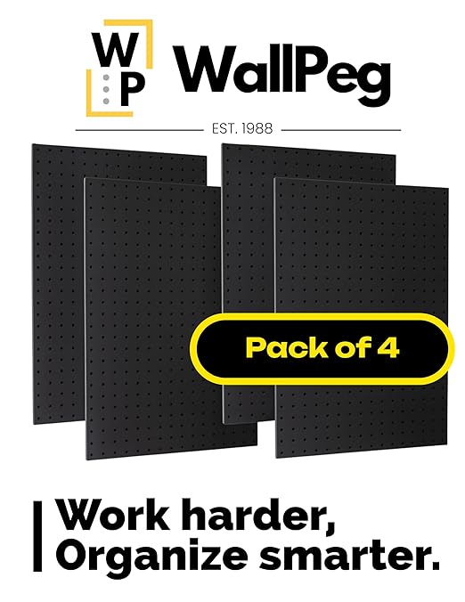WallPeg Pegboard Kit - 4 Each 24"x16" Peg Board Panels - Made in USA - Mounted Size is 64" x 24" Pegboards Wall Organizer for Walls Home, Garage Tool Storage, Office Organization, Kitchen, Craft Room