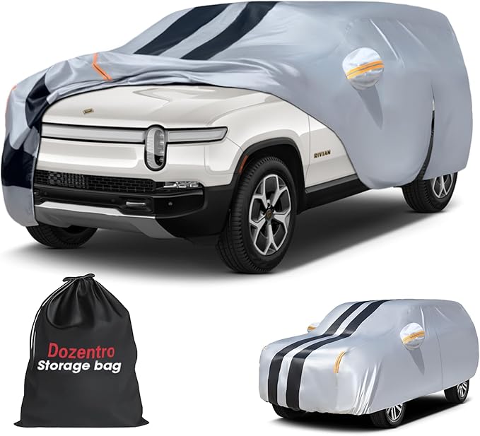 Multi-Layer Car Cover Custom Fit for Rivian R1S(2025-2026), 100% Waterproof All Weather for Automobiles, Gift with Towel, Heavy Duty Car Covers for Rain Sun UV Protection with Door Zipper