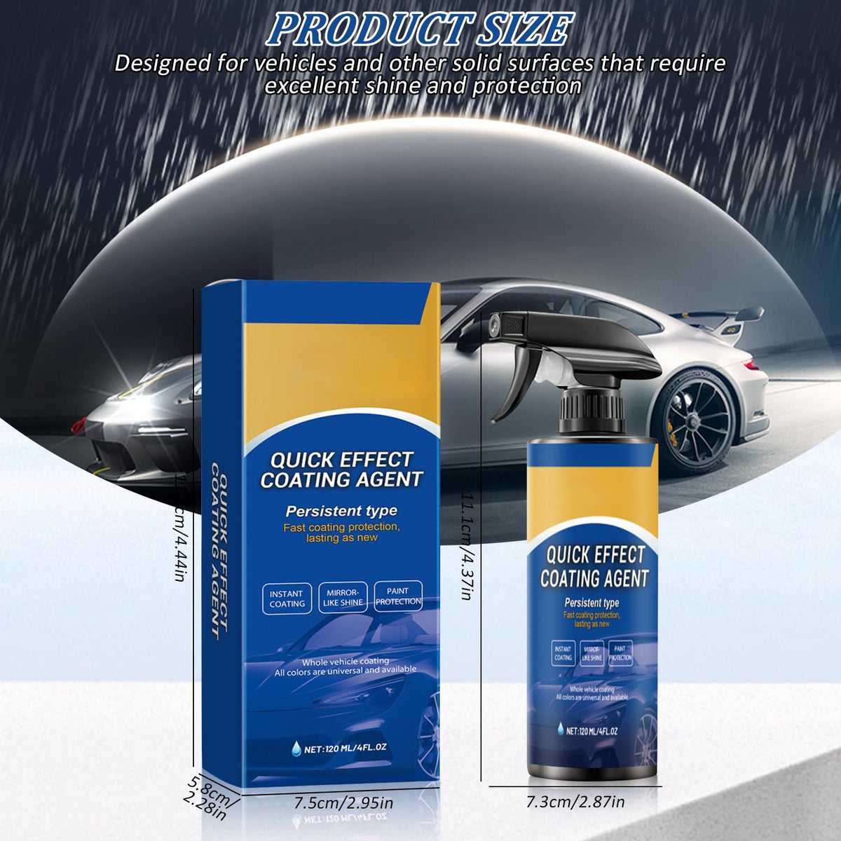 Car Coating Spray,New Quick Effect Coating Agent Spray,Quickly Coat Car Wax,Car Scratch Wax Polish Sprays Waterless Wash,Oil Film Emulsion Glass Cleaner with Sponge and Cloth,4FT.OZ (2PCS)