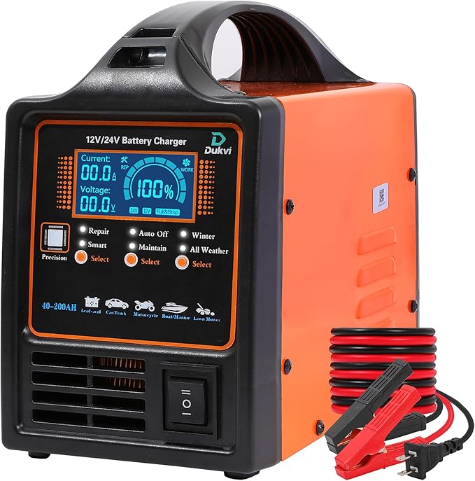 12V 24V Car Battery Charger Heavy Duty, 0-15A Automatic Battery Maintainer, Smart Trickle Charger with Repair & Winter Mode, Auto Shut-Off for AGM, Deep Cycle, Automotive, RV, Marine
