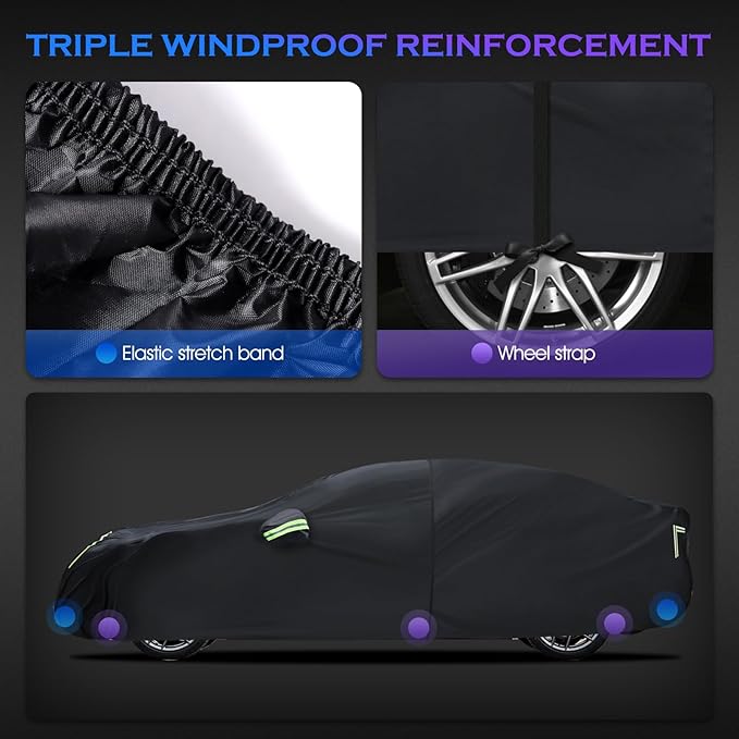 Car Cover Custom Fit for Tesla Model 3 2017-2026, 6 Layers Truck Cover Waterproof All Weather for Automobiles,Outdoor Full Exterior Cover,Rain, Sun, Wind Protection,Black