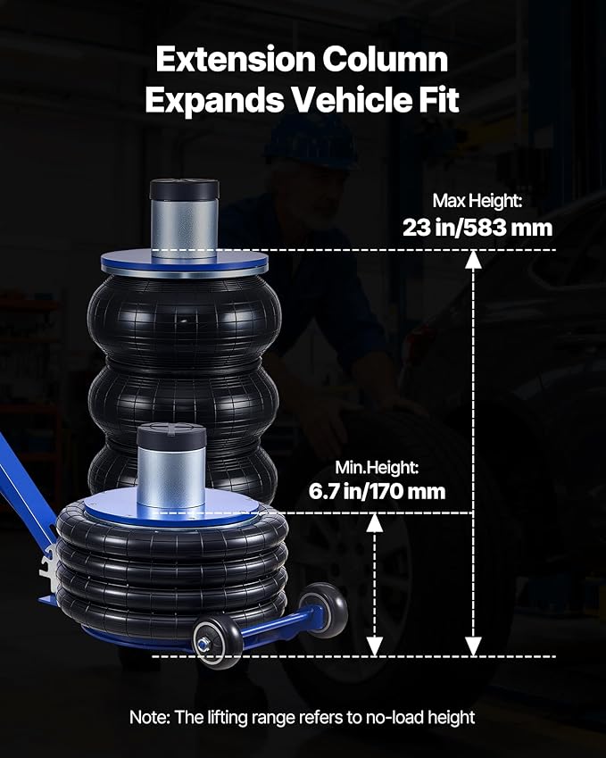 VEVOR Air Jack, 6 Ton/13227 lbs Airbag Jack, Lift Up to 26.5 inch with Heightened Column, Adjustable Handle & Thick Rubber Pad, 2-5 s Fast Lifting Pneumatic for Car, SUV, Pickup Truck Repair, Garage