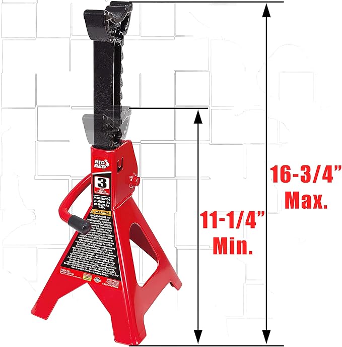 BIG RED T43202 Torin Steel Jack Stands: 3 Ton (6,000 lb) Capacity, Red, 2 Count (Pack of 1) & MAXXHAUL 70472 Solid Rubber Heavy Duty Black Wheel Chock 2-Pack, 8" x 4" x 6"