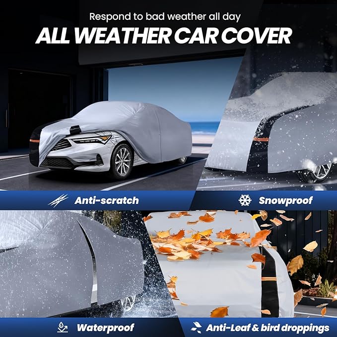 Small Car Cover 100% Waterproof All Weather, 10 Layers Outdoor Covers for Sports/Coupe -Custom Fit Acura Integra, Toyota 86, Subaru BRZ, Nissan 370Z, etc. Sun & Rain Protector. C2 (See Size Chart)