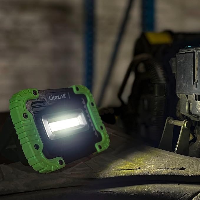 LitezAll 1000 Lumen Compact Kickstand Work Light, Ultra Bright LED Utility Light with Adjustable Stand for Garage, Job Site, Emergency, or DIY Use – Battery Operated and Portable