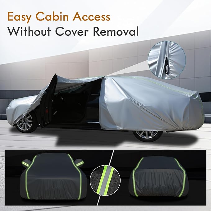 Tecoom Car Cover for Automobiles Waterproof, Windproof Sun Rain Snow Protection Fit for Tesla Model 3 Toyota Corolla 2000-2023 Honda Civic 1991-2023, Kia Stinger/Forte, Full Covers Sedan 201-210"