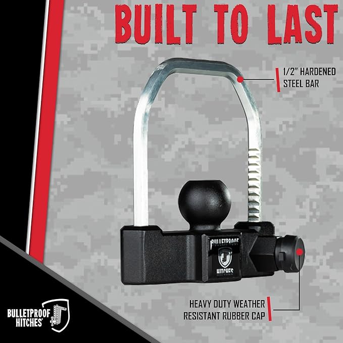 BulletProof Hitches - Medium Duty Trailer Coupler Lock - Universal Trailer Lock with 1/2" Solid Steel Bar - Fits 1-7/8", 2" and 2-5/16" Couplers - Heat-Treated & Pick-Resistant