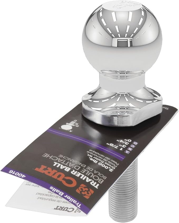 CURT 40016 Chrome Trailer Hitch Ball, 2,000 lbs, 1-7/8-Inch Diameter, 3/4 x 3-Inch Shank