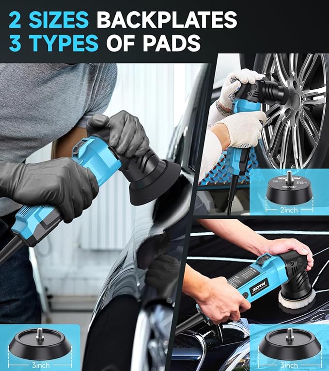 ZOTA 3 inch Polisher, 2" Mini Buffer with 8mm Random Dual Action Polisher,13.1ft(4m) Extended Power Cord for Quiet & Smooth Small Buffer Polisher.