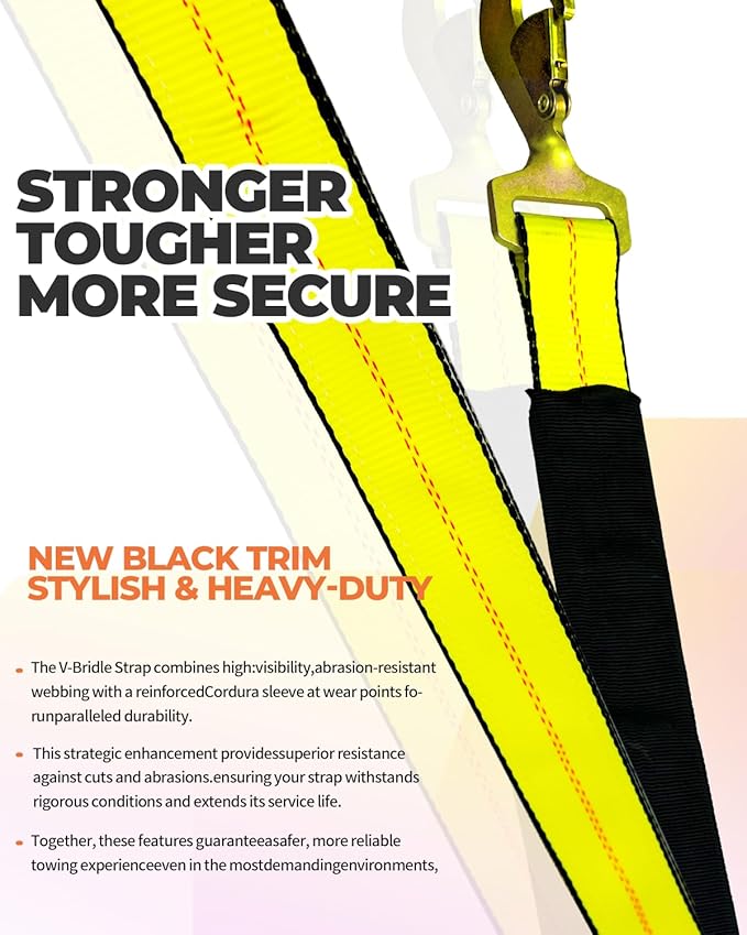 TKK Heavy-Duty V-Bridle Tow Strap 2" x 4' – 5,400 lbs Load Capacity | Snap Hooks, Axle Straps & Cordura Sleeve | D-Ring for Tow Truck & Flatbed Towing