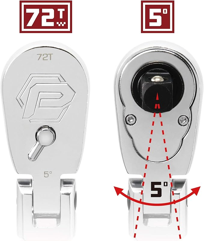 Powerbuilt 1/4-Inch Drive Flex Head Ratchet Handle, 72 Tooth Seal Head Ratchet Wrench, Full-Polish, Compact Teardrop Ratchet Head - 649933