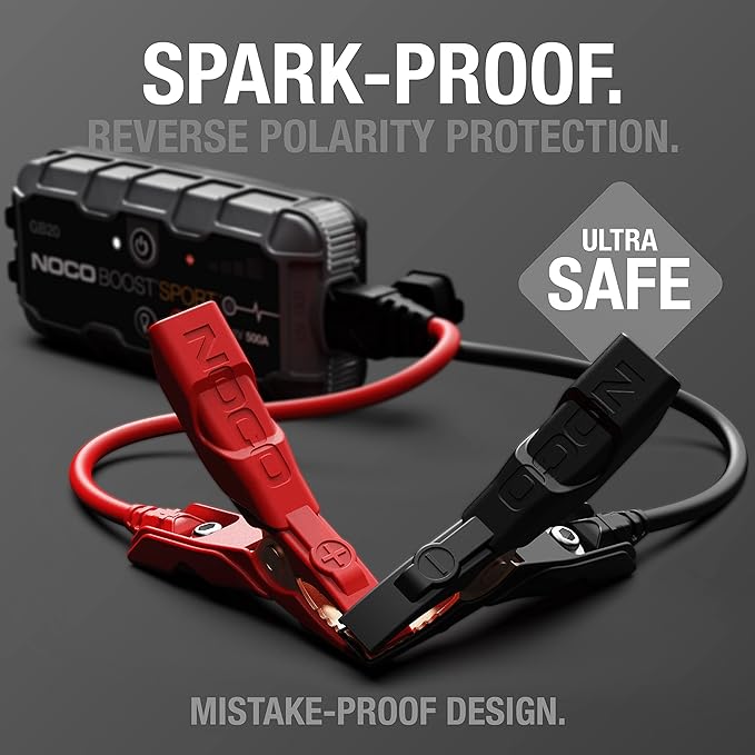 NOCO Boost GB20: 500A UltraSafe Jump Starter – 12V Lithium Battery Booster Pack, Portable Jump Box, Power Bank & Jumper Cables - for 4.0L Gas Engines
