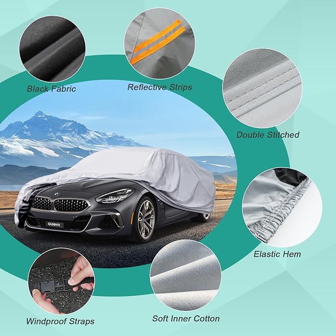 6 Layers Car Cover for Coupe Sports Waterproof All Weather, Heavy Duty Full Exterior Cover Suitable for Audi TT, BMW Z4, Subaru BRZ, Porsche 718 Boxster Cayman etc. Size A2 (See Size Chart)