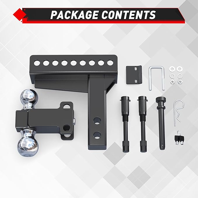 TYT Adjustable Truck Trailer Hitch for 2.5 inch Receiver, 6" Drop/Rise Tow Hitch with Dual Balls (2" & 2-5/16"), Includes Two Pin Locks & Hitch Tightener