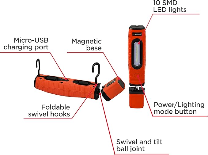 Schumacher Electric 400 Lumen LED Cordless Work Light and Torch, 360 Degree Multi-Angle Positioning, 90 Degree Tilt, Magnetic Mounts, SL360RU