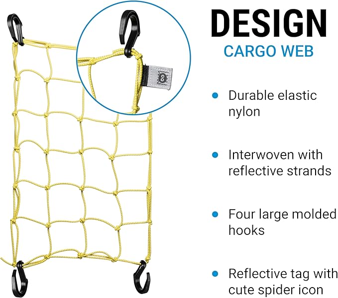 Portland Design Works Cargo Web - Reflective Cargo Netting for Bike Storage, Expandable Bungee Net with Hooks, Bicycle Accessories