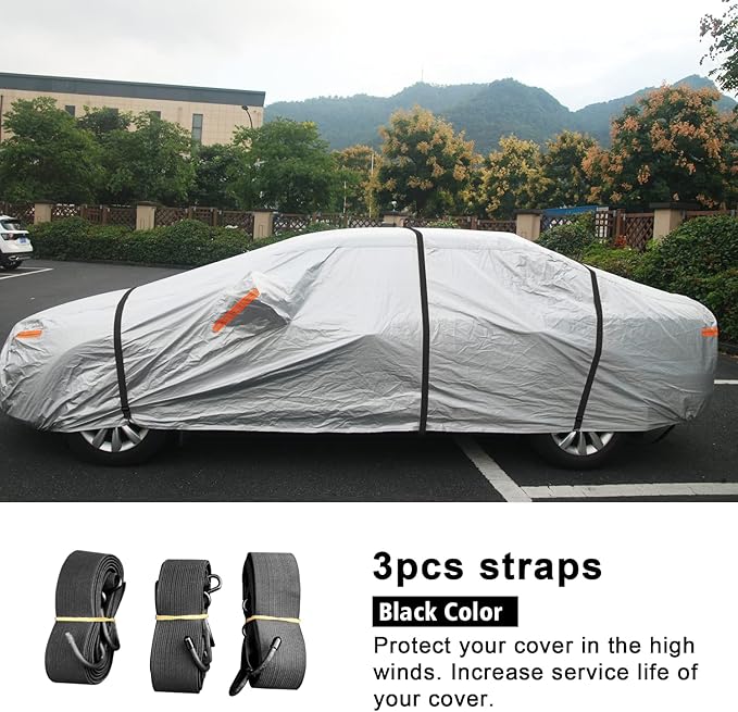 SEAZEN Car Cover Straps Wind Protector, 3Pcs Adjustable Elastic Windproof Ropes Protect Car Cover from High Winds, Universal Fit Most Cars (Black)