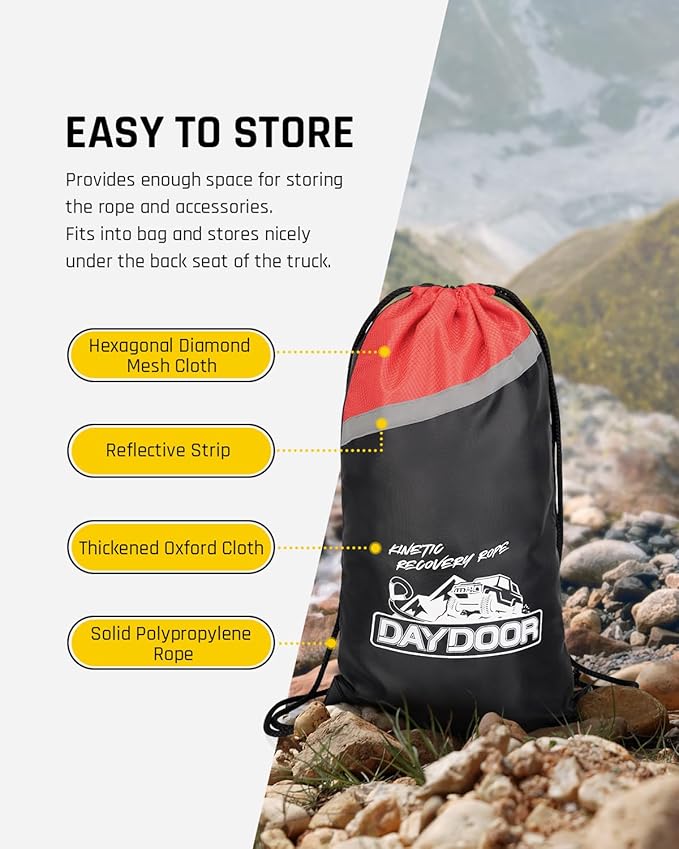 DAYDOOR Kinetic Recovery Rope Kit with 2 Soft Shackles, 1 Inch x 30ft 38,500Lbs Offroad Snatch Strap, 30% Elasticity, High-Visibility Reflective for ATV, UTV, Truck, 4x4 Offroad Vehicle (Gray)