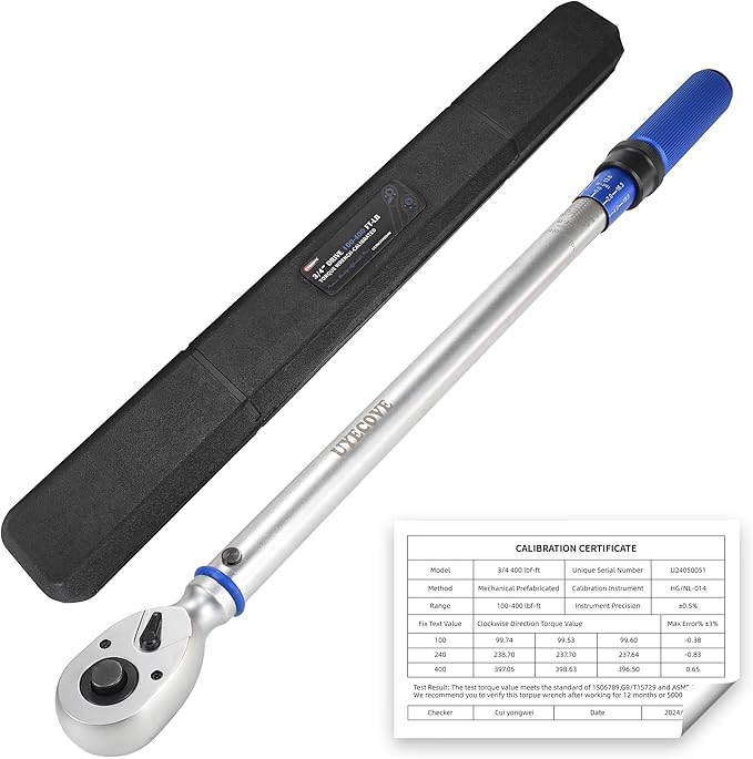 3/4-Inch Drive Click Torque Wrench, Dual-Direction Click Professional Torque Wrench 100-400FT.LB/136-542N.m, Dual Range Scales Graduated in FT.LB and N.M