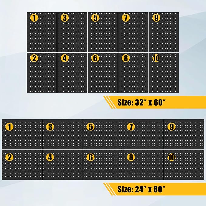 PBHEPJ 10 Pcs Metal Pegboard Panels, Heavy Duty Peg Boards for Garage and Garden Tool Storage, Includes Drywall Anchors and Screws Kits, Black (10 pcs 16in x 12in)