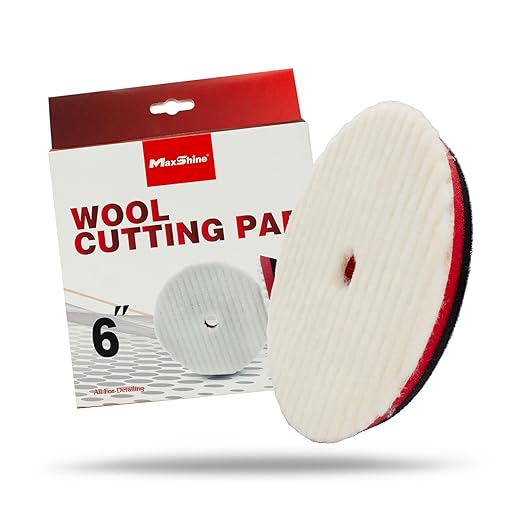 Maxshine 6" Universal Wool Buffing Polishing Pad for Cutting – 100% Natural Wool with Hook & Loop – Professional Pad for Dual Action Polishers – Ideal for Paint Correction & Oxidation Removal