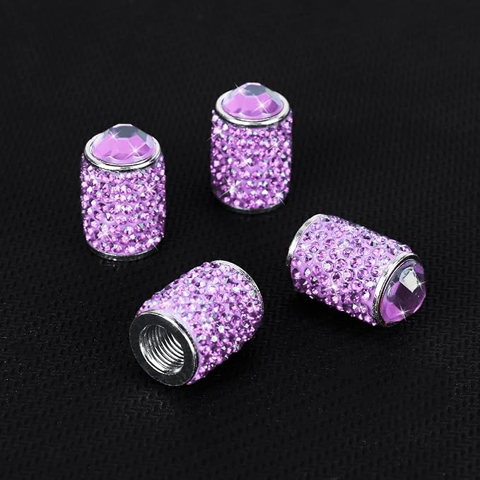 ToBeQueen Bling Purple Tire Valve Caps, 4 Pack Handmade Crystal Rhinestone Valve Stem Covers Universal Dustproof Car Accessories for Women for Car/SUV/Motorcycle/Bike(Purple)