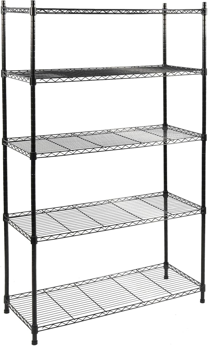 Elevon 5-Tier Storage Shelves, Adjustable Metal Wire Shelving Unit with Leveling Feet Heavy Duty Pantry Shelves Organizer Rack for Kitchen Garage Laundry Office Warehouse, 35"L x13.4"W x64.3"H, Black