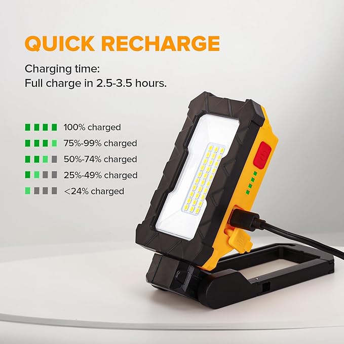 LUTEC Rechargeable Work Light, 1000 Lumens LED Magnetic Light with Magnetic Base and Hanging Hook，360°Rotate and 200°Swivel for Car Repair, Emergency and Camping-2 Pack (Orange)
