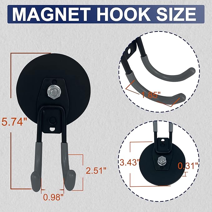 TSUYA Strong Magnetic Hooks, 45Lbs Garage Magnet Hooks Utility Hooks Heavy Duty for Hanging Yard Tools Extension Hose Power Tools Workshop Organization Outdoor Indoor